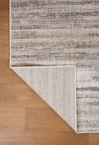 Beige and grey textured area rug with horizontal striped pattern