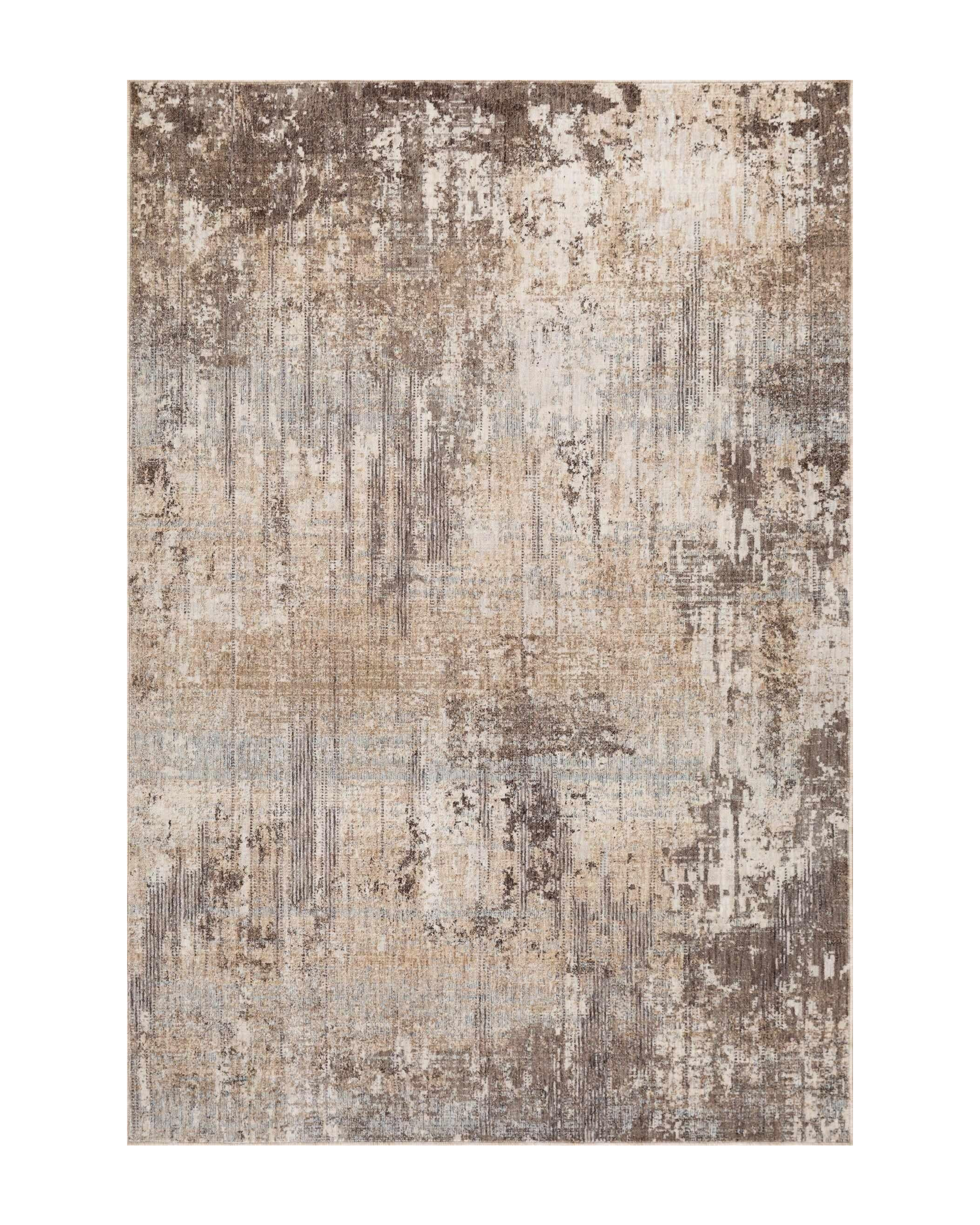 Neutral beige textured area rug with subtle striped pattern throughout