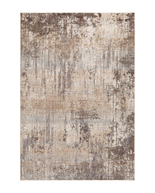 Neutral beige textured area rug with subtle striped pattern throughout