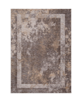 Modern geometric striped rug in grey, taupe and cream tones with distressed texture