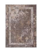 Modern geometric striped rug in grey, taupe and cream tones with distressed texture