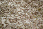 Vintage-style beige and brown medallion rug with ornate floral border pattern