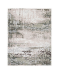 Distressed vintage rug with muted green, beige and grey abstract texture pattern