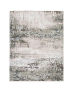 Distressed vintage rug with muted green, beige and grey abstract texture pattern