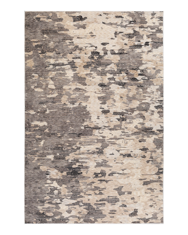 Blue book on gray and white striped wool rug with textured surface