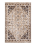 Neutral beige textured area rug with subtle striped pattern throughout