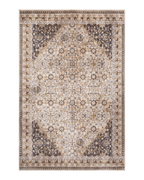Neutral beige textured area rug with subtle striped pattern throughout