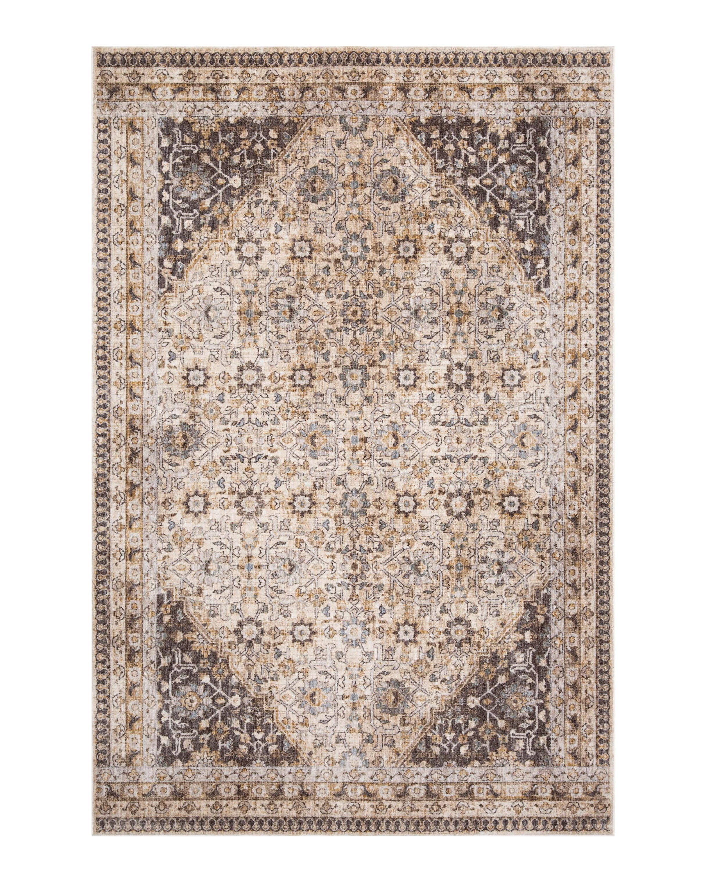 Neutral beige textured area rug with subtle striped pattern throughout