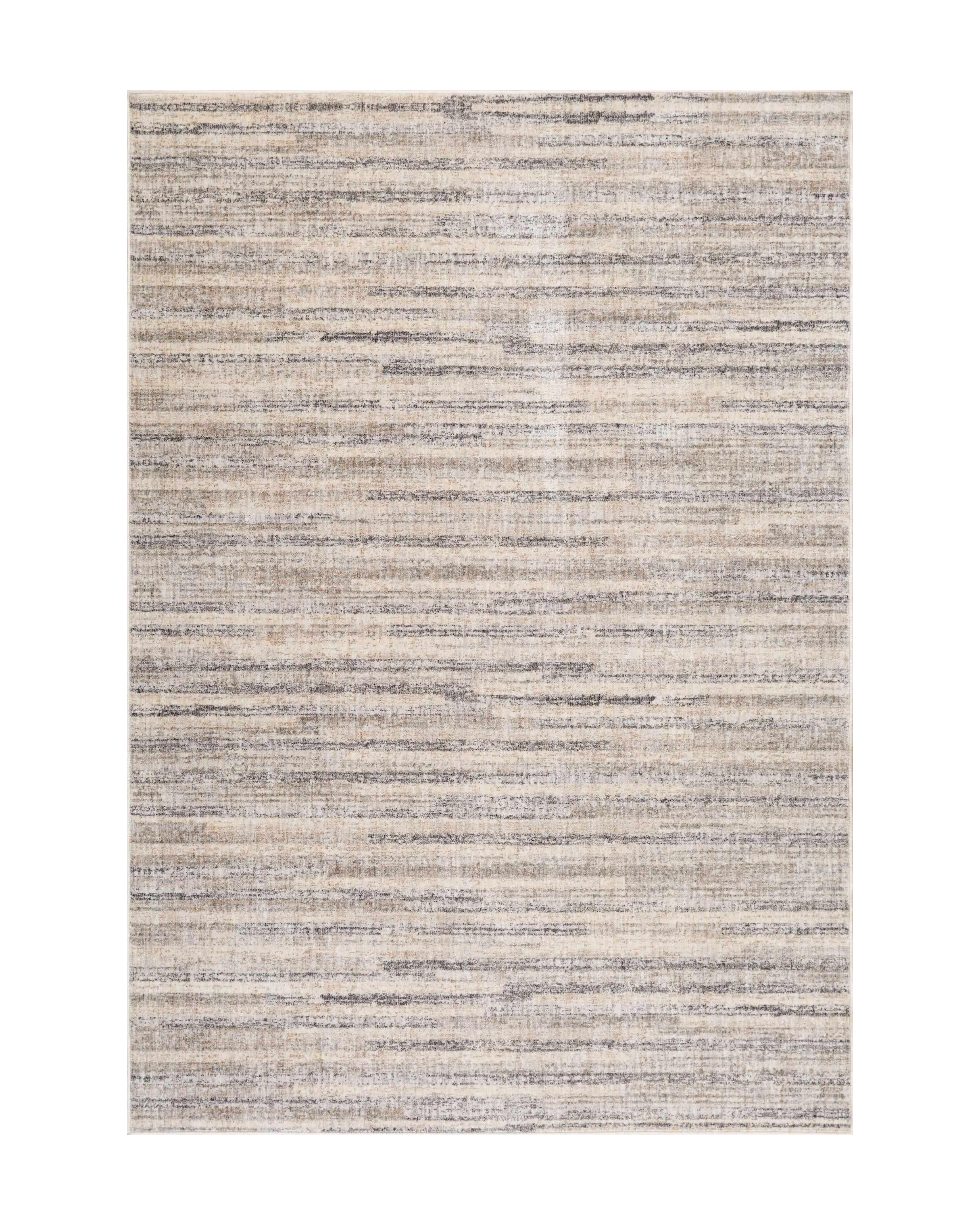 Beige and grey textured area rug with horizontal striped pattern