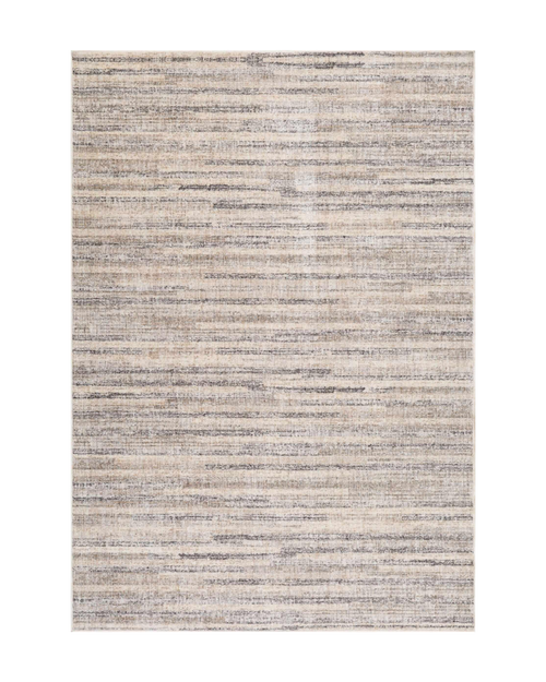 Beige and grey textured area rug with horizontal striped pattern