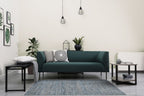 Grey and blue textured area rug with horizontal striped pattern