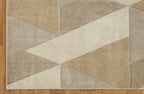 Geometric beige and cream triangle pattern rug with textured wool pile