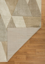 Geometric beige and cream triangle pattern rug with textured wool pile