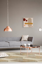 Geometric beige and cream triangle pattern rug with textured wool pile