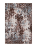 Modern distressed rug with brown, cream and blue abstract texture pattern