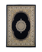 Black and gold traditional Persian style rug with ornate medallion pattern