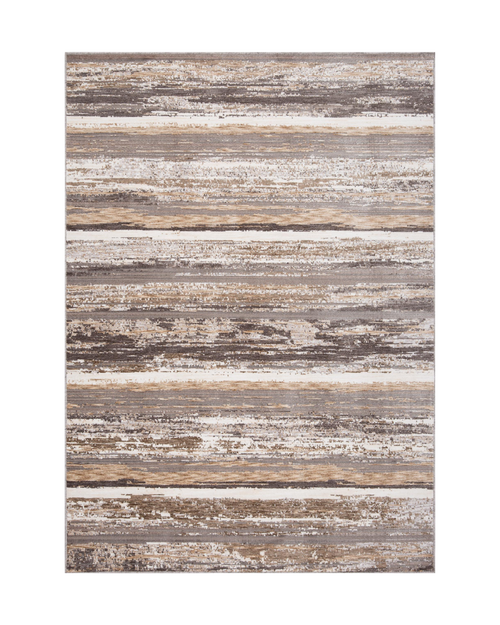 Distressed striped rug with weathered wood texture in brown and cream tones