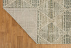 Neutral beige geometric patterned rug with textured woven appearance and diamond motifs