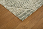 Neutral beige geometric patterned rug with textured woven appearance and diamond motifs