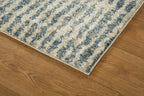 Grey and cream striped textured rug with abstract linear pattern design