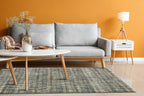 Grey and cream striped textured rug with abstract linear pattern design