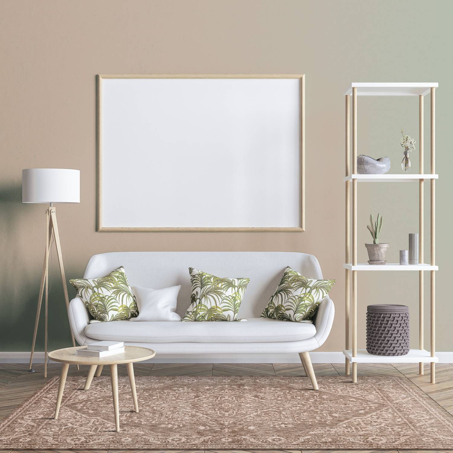 Taupe geometric damask patterned rug with textured woven appearance