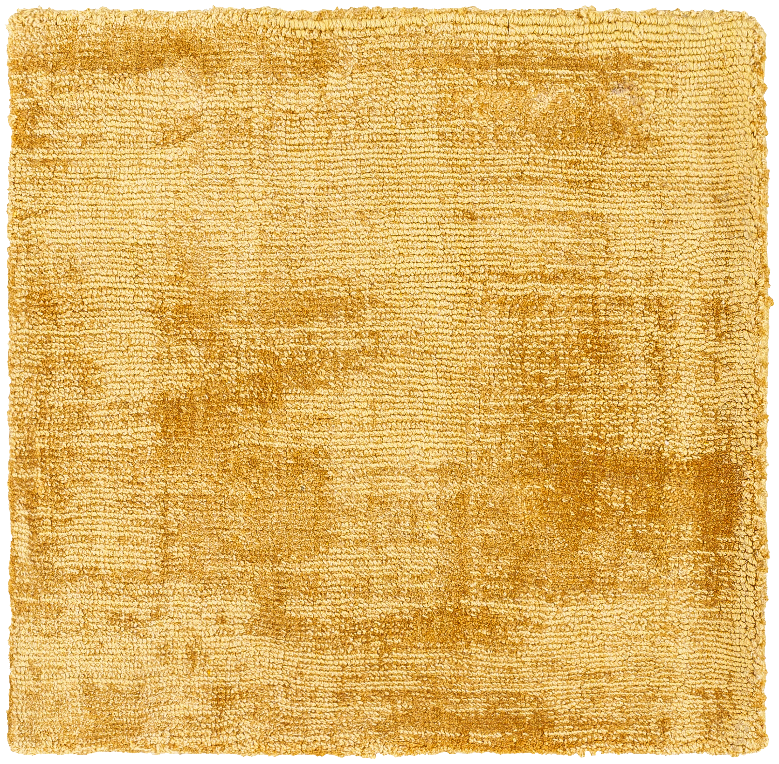 Golden beige textured area rug with subtle worn distressed pattern throughout