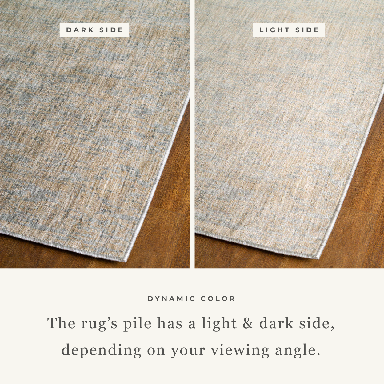 Neutral beige wool rug with subtle textured weave pattern throughout
