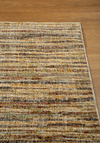 Brown textured area rug with horizontal woven pattern in natural tones