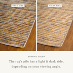 Brown textured area rug with horizontal woven pattern in natural tones
