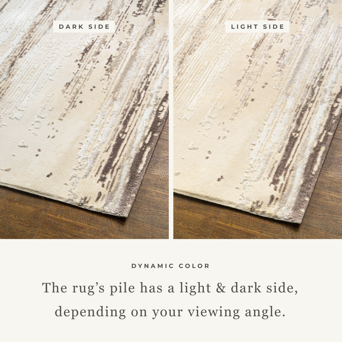 Distressed cream and brown striped area rug with weathered texture