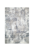 Distressed grey and white abstract area rug with weathered texture pattern