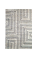 Modern geometric rug with nested square pattern in grey and cream tones