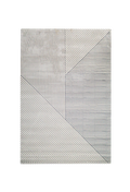 Modern geometric rug with grey and white striped pattern in contemporary design