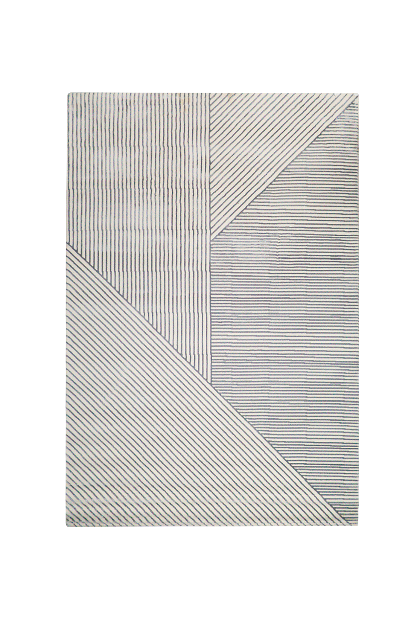 Modern geometric rug with grey and white striped pattern in contemporary design