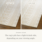 Geometric patterned rug in beige and cream with tribal diamond motifs