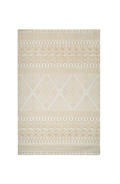 Geometric patterned rug in beige and cream with tribal diamond motifs