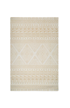 Geometric patterned rug in beige and cream with tribal diamond motifs