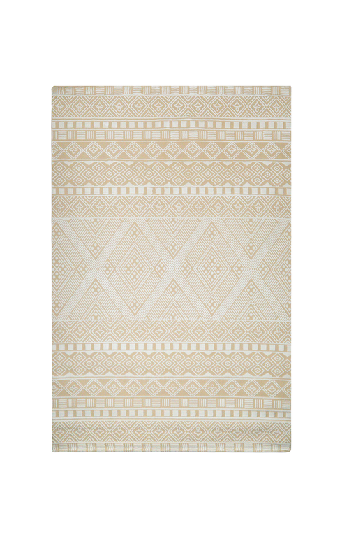 Geometric patterned rug in beige and cream with tribal diamond motifs
