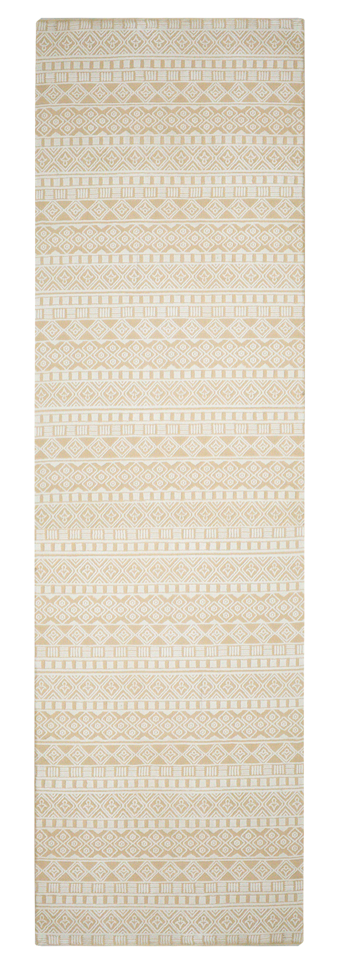 Geometric patterned rug in beige and cream with tribal diamond motifs