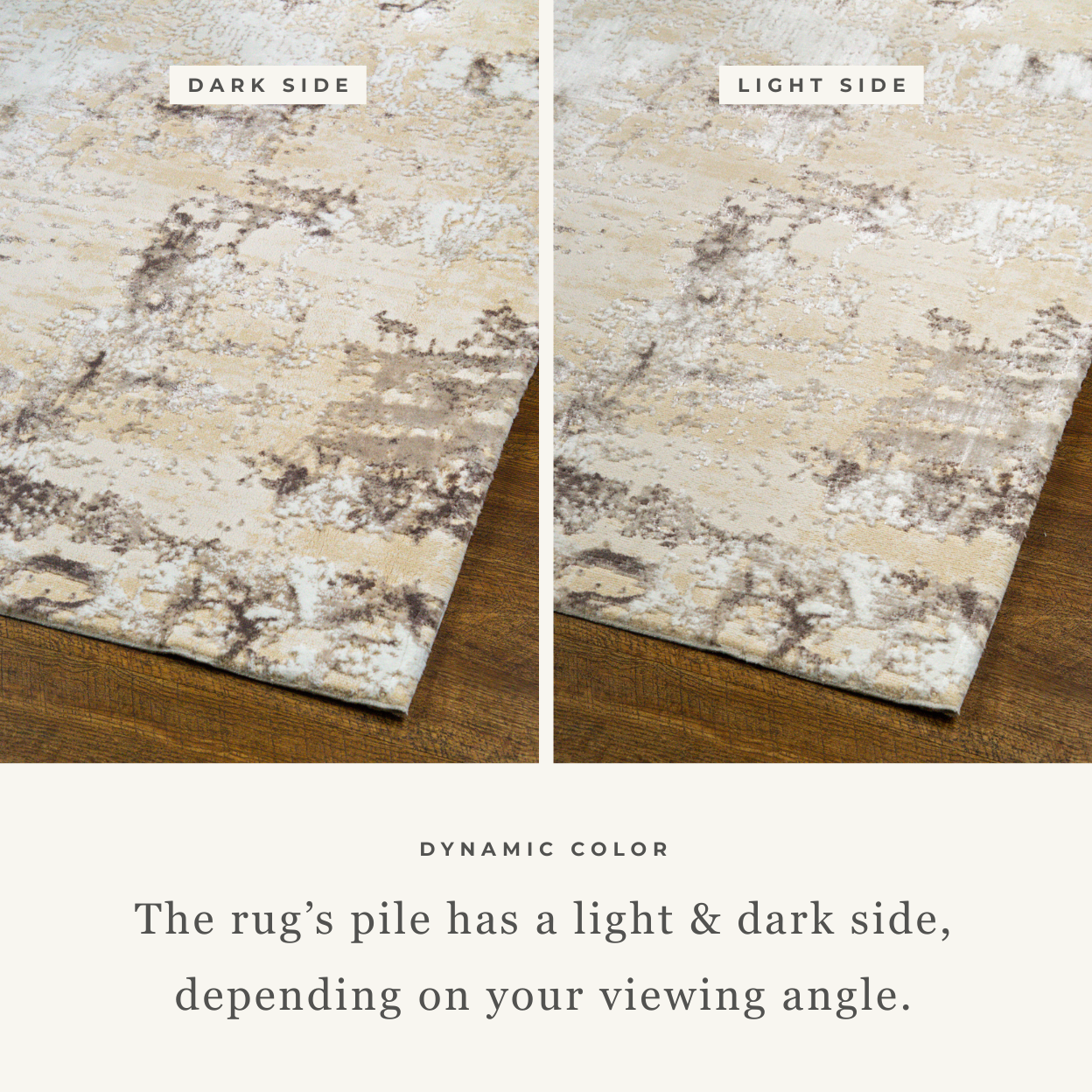 Distressed beige and gray textured rug with mottled vintage pattern