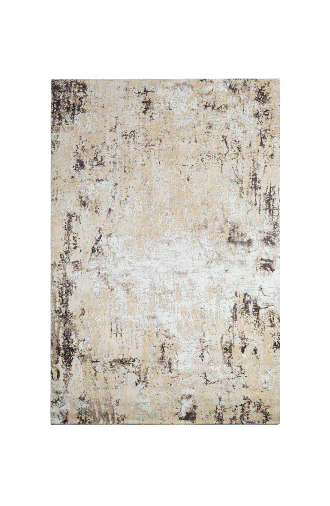 Distressed beige and gray textured rug with mottled vintage pattern