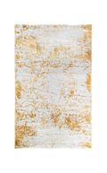 Gold and cream distressed texture rug with abstract weathered pattern