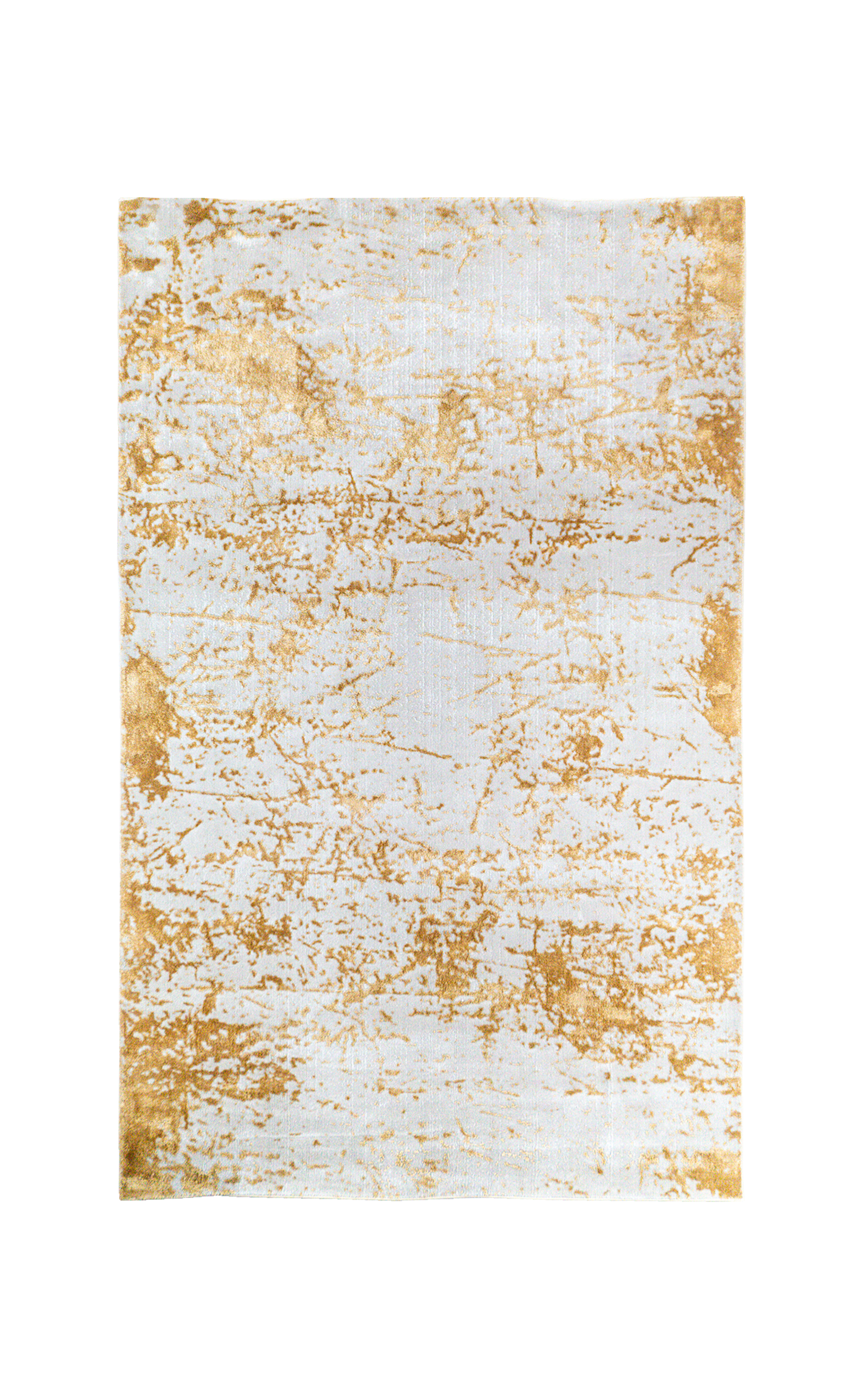 Gold and cream distressed texture rug with abstract weathered pattern