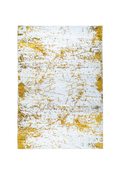 Distressed white and gold rug with splattered paint effect texture