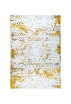 Distressed white and gold rug with splattered paint effect texture