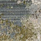 Modern distressed area rug with grey, cream, and olive abstract texture pattern