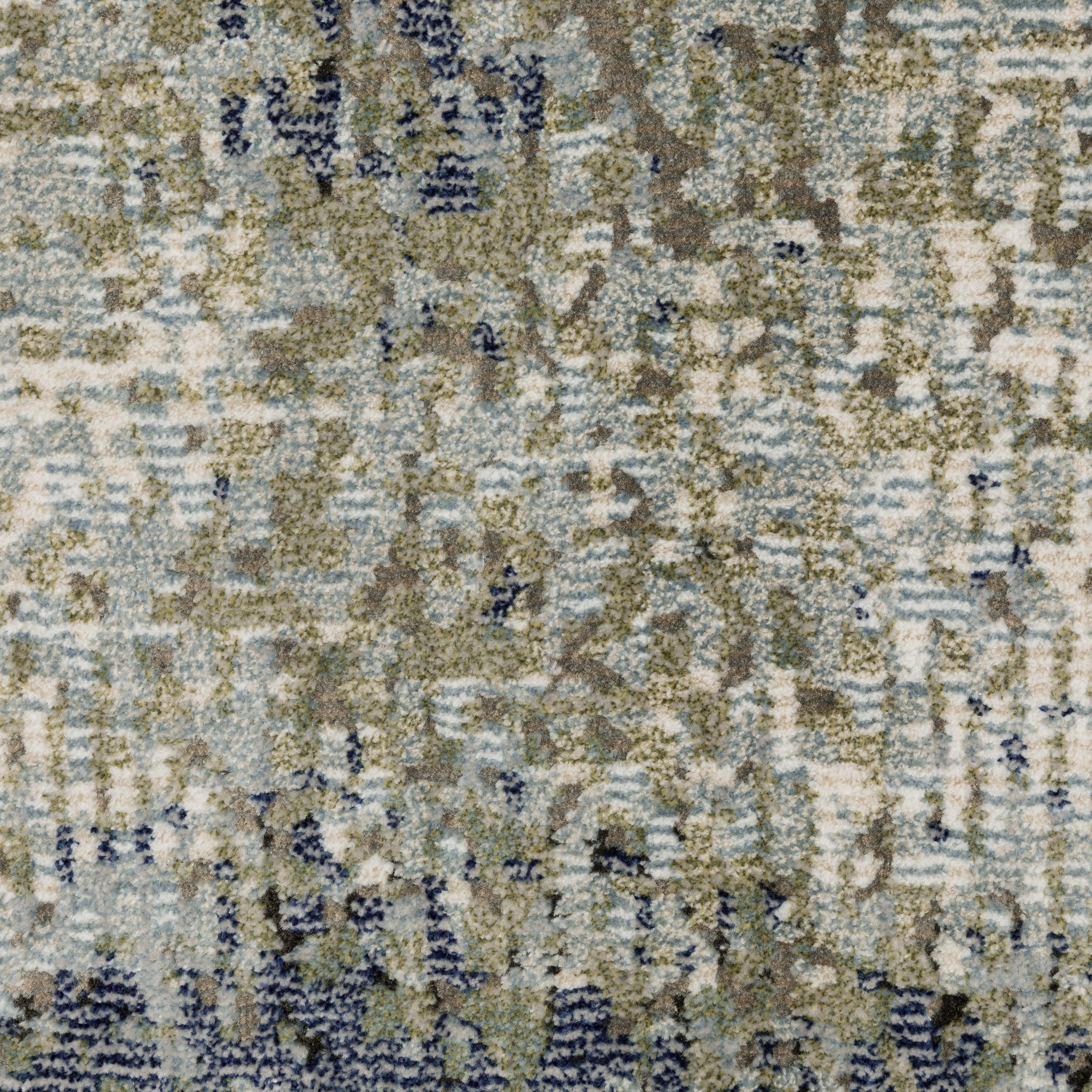 Abstract grey and cream distressed rug with textured weathered design
