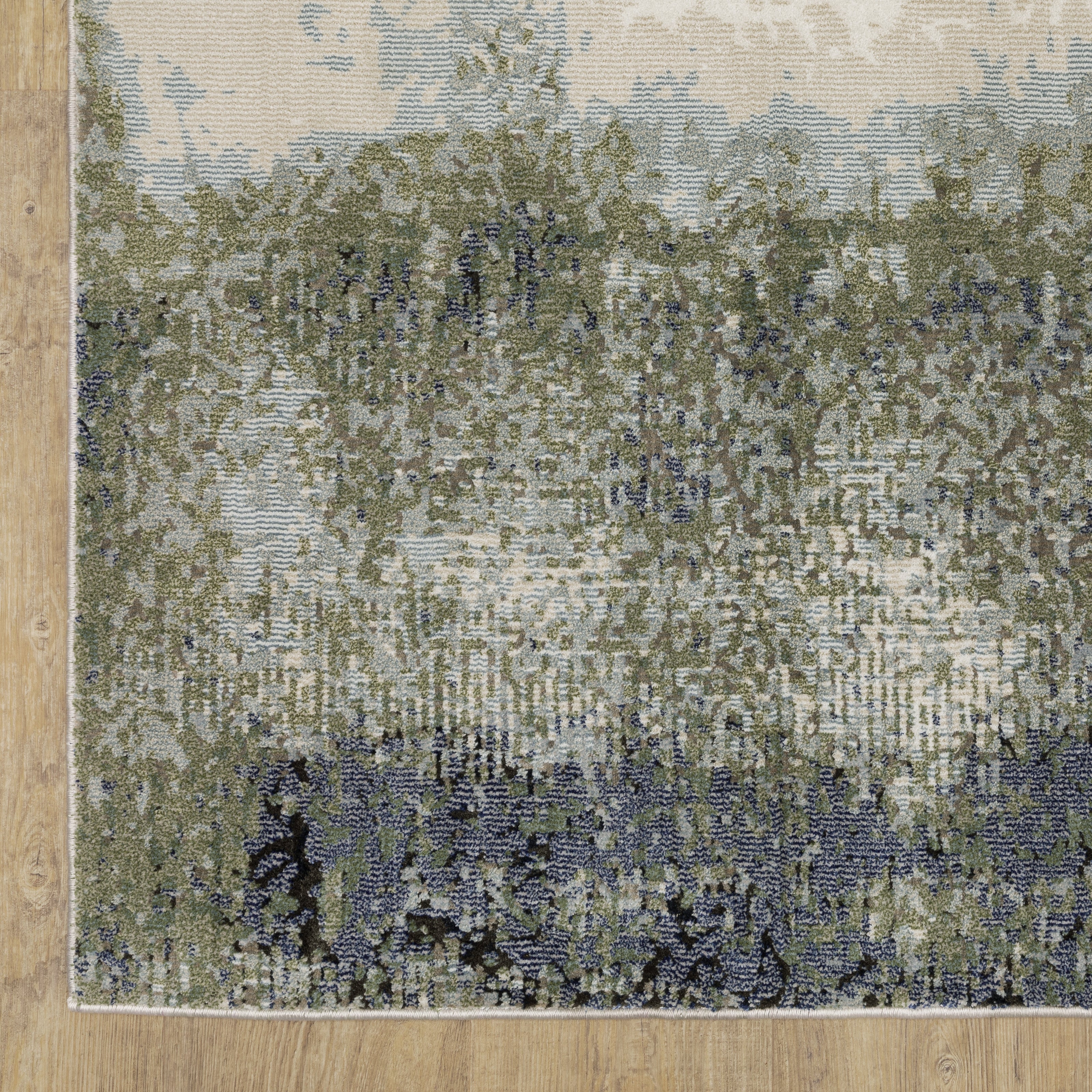 Abstract grey and cream distressed rug with textured weathered design