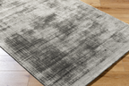 Grey distressed textured rug with abstract horizontal striped pattern